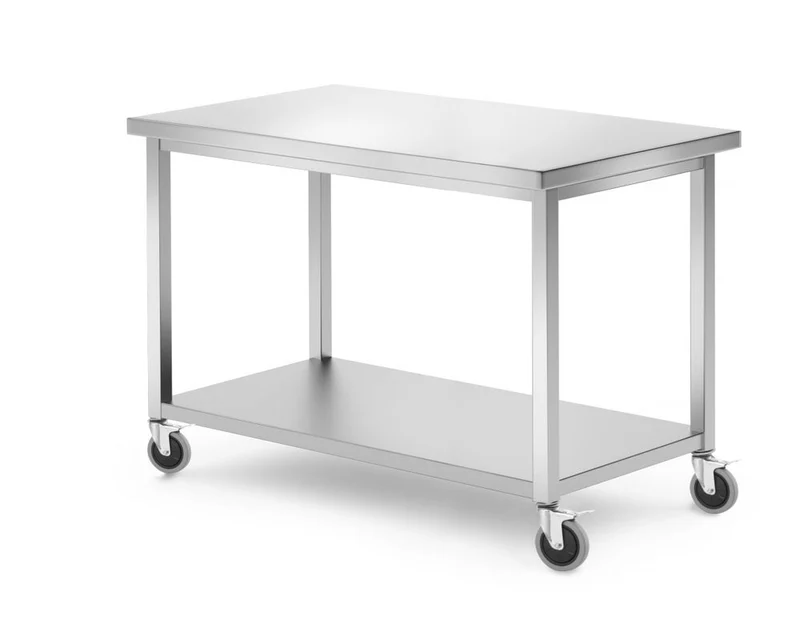 HENDI Mobiler Tisch, mit Ablage – verschraubt