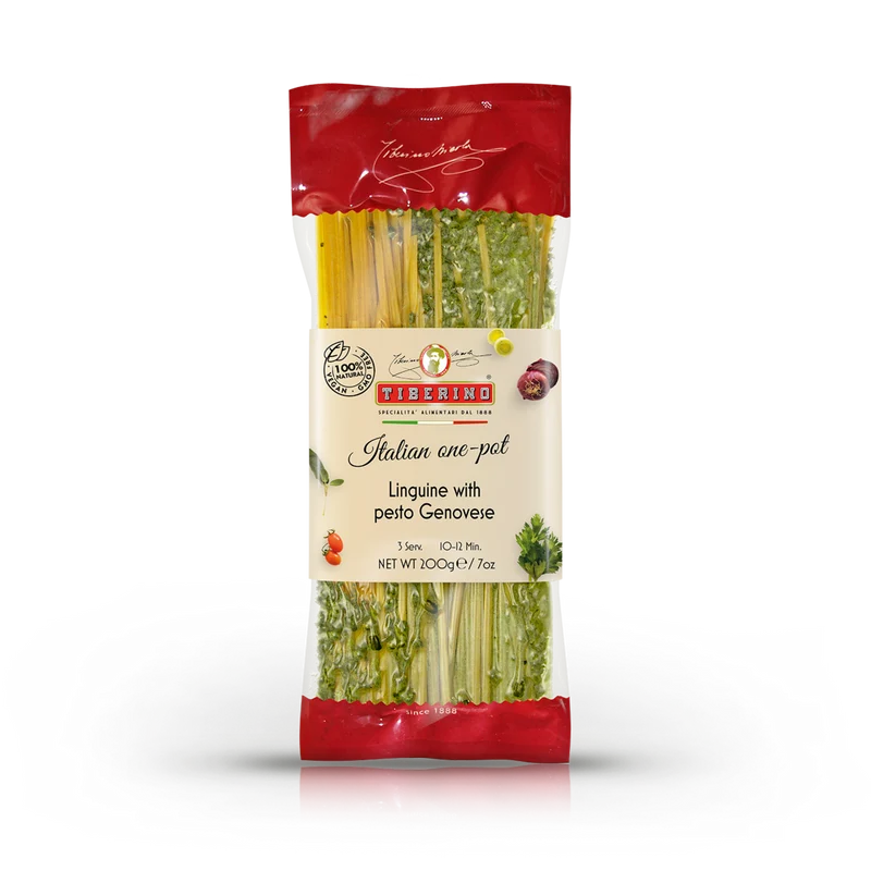 Linguine mit Basilikum-Pesto „Genovese“ kochfertige italienische Pasta - One Pot