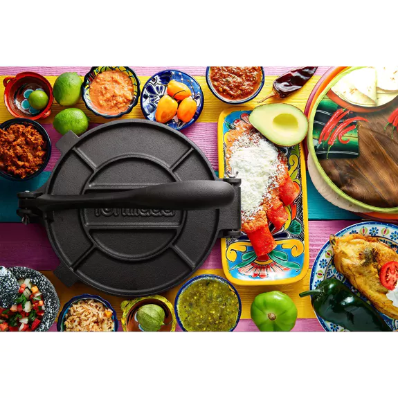 Tortillapresse 25cm aus Gusseisen + Pergament Papier 100 Stk. inkl. E-Book mit Rezepten