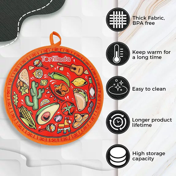 Tortilla Wärmer 30cm mikrowellengeeignet aus Baumwolle/Polyester rot