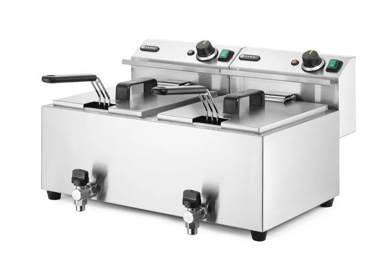 HENDI Fritteuse Profi Line mit Ablasshahn, 2×8 l